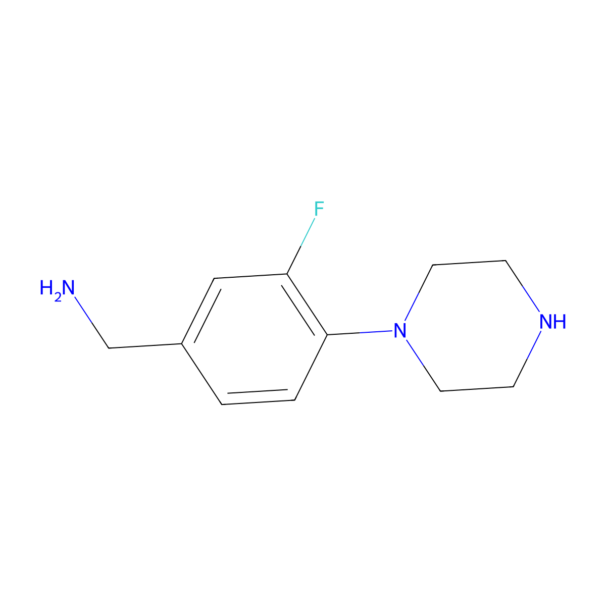 [3-Fluoro-4-(piperazin-1-yl)phenyl]methanamine molecular structure, CAS 1249772-93-7