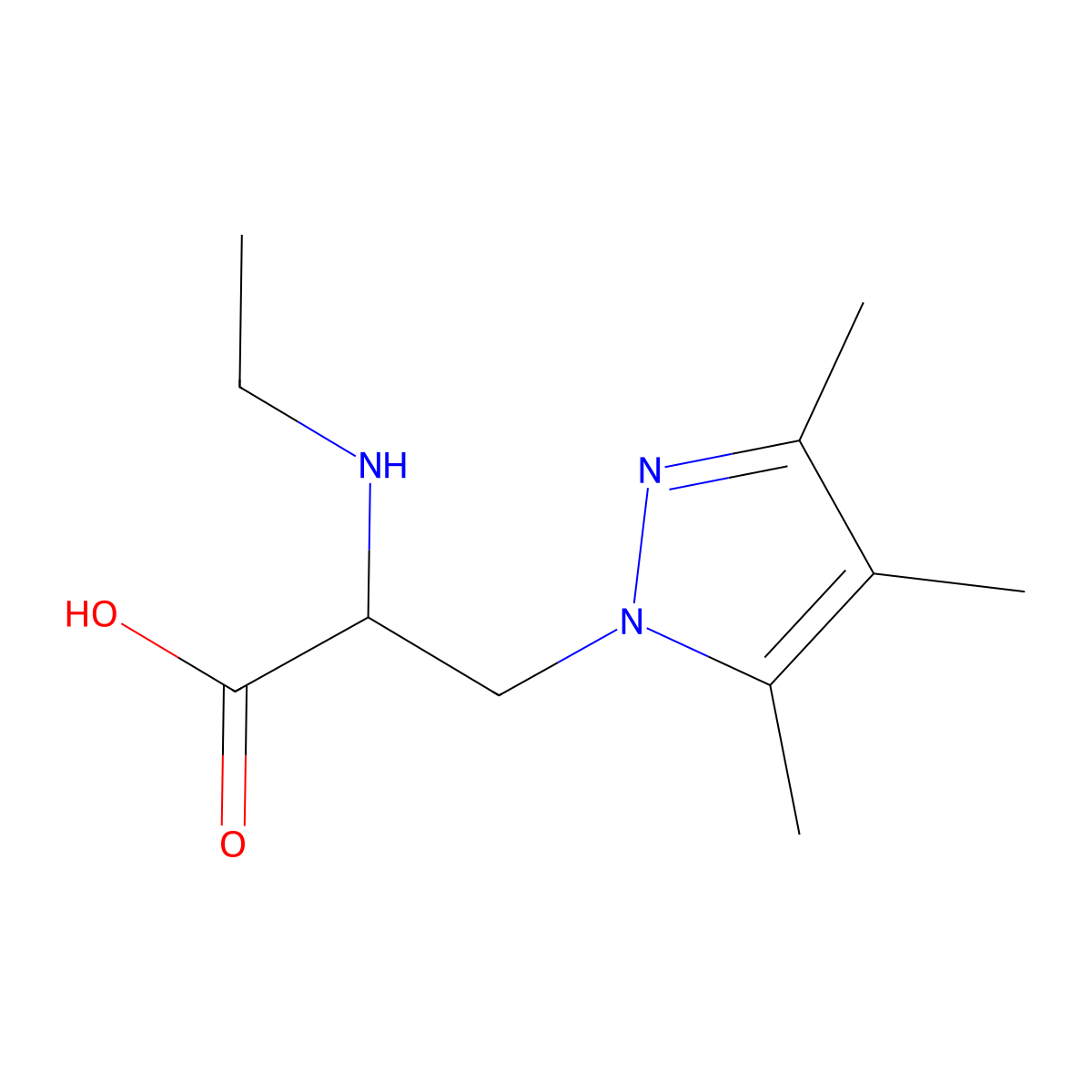 2-(ethylamino)-3-(trimethyl-1H-pyrazol-1-yl)propanoic acid molecular structure, CAS 1249779-72-3