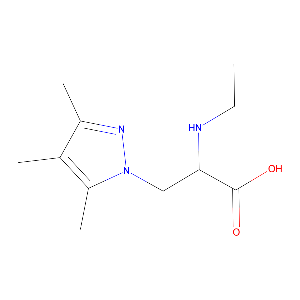 2-(ethylamino)-3-(trimethyl-1H-pyrazol-1-yl)propanoic acid molecular structure, CAS 1249779-72-3