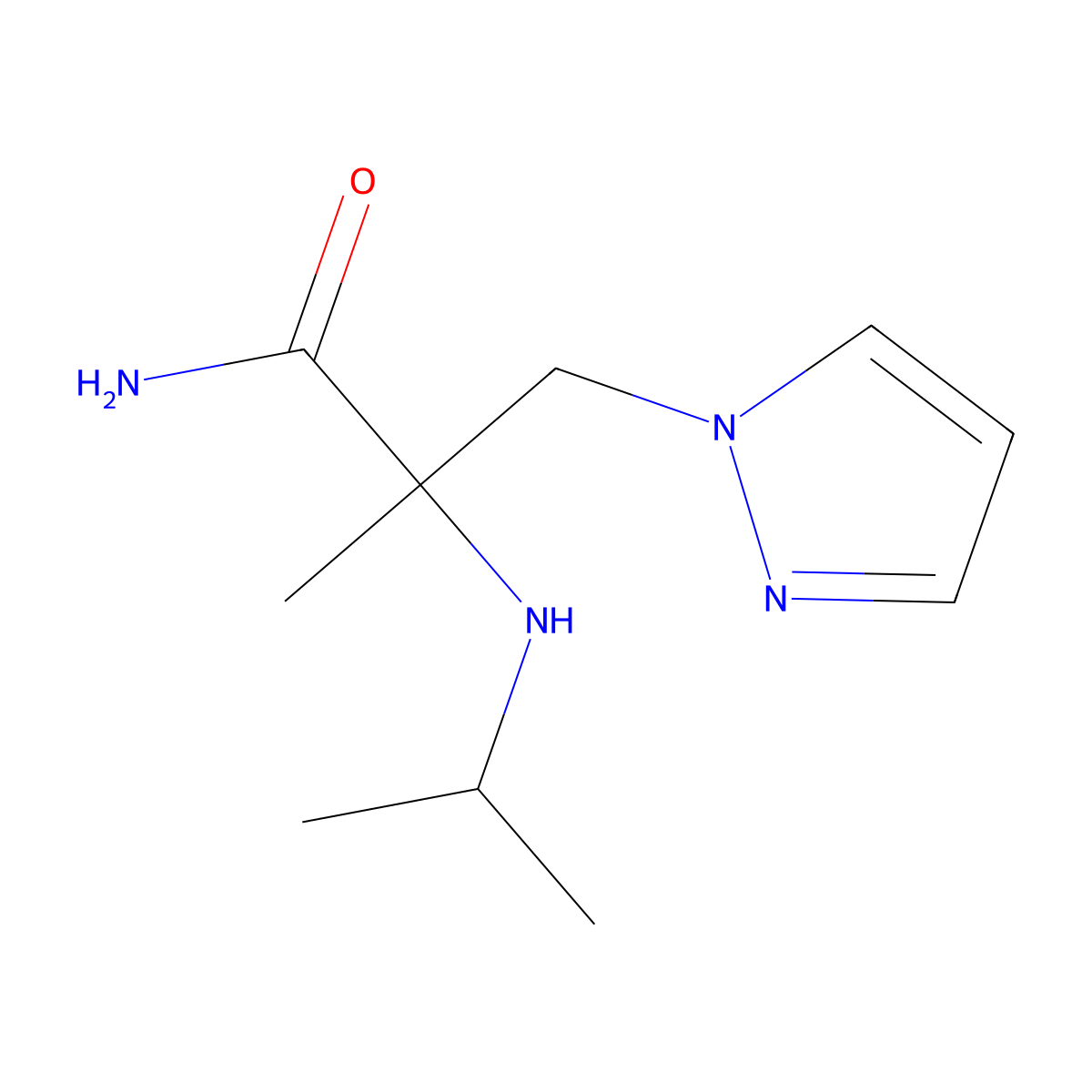 2-(Isopropylamino)-2-methyl-3-(1H-pyrazol-1-YL)propanamide molecular structure, CAS 1249788-75-7