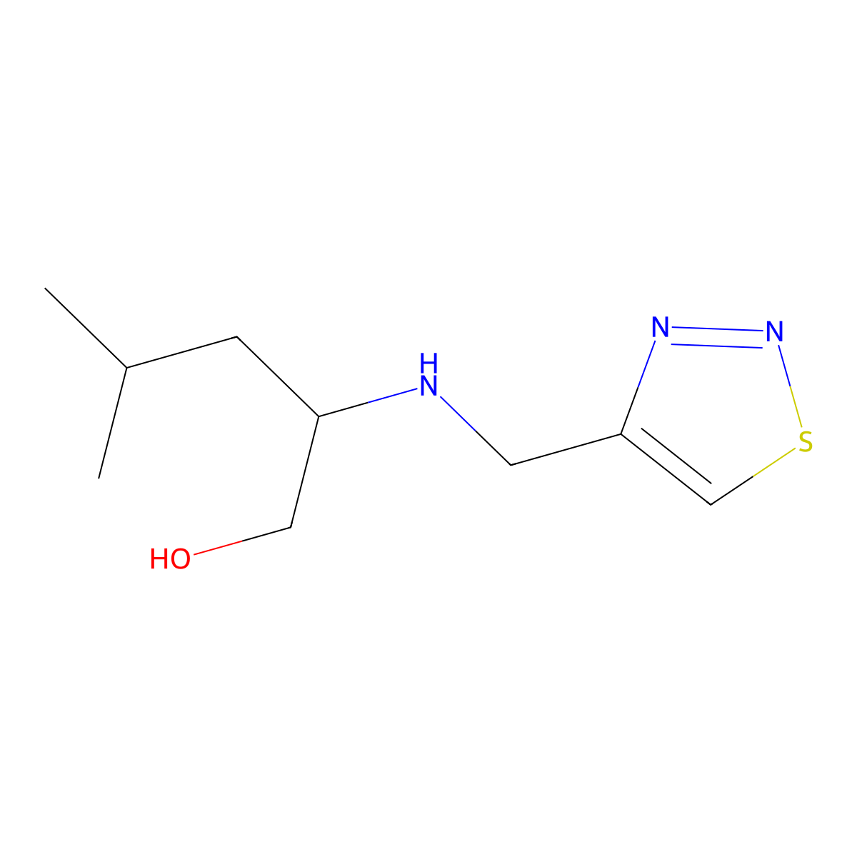 2-(((1,2,3-Thiadiazol-4-yl)methyl)amino)-4-methylpentan-1-ol molecular structure, CAS 1249798-49-9