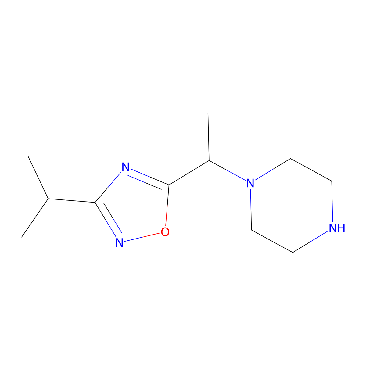 1-{1-[3-(Propan-2-yl)-1,2,4-oxadiazol-5-yl]ethyl}piperazine molecular structure, CAS 1249814-83-2