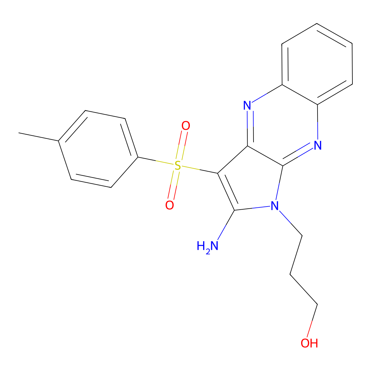 3-[2-Amino-3-(toluene-4-sulfonyl)-pyrrolo[2,3-b]quinoxalin-1-yl]-propan-1-ol molecular structure, CAS 124982-78-1