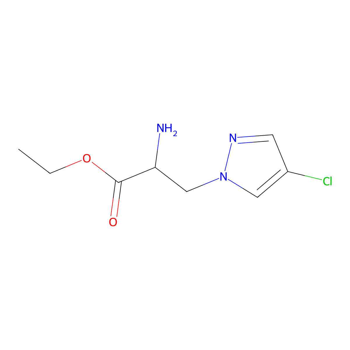 Ethyl 2-amino-3-(4-chloro-1h-pyrazol-1-yl)propanoate molecular structure, CAS 1249844-81-2