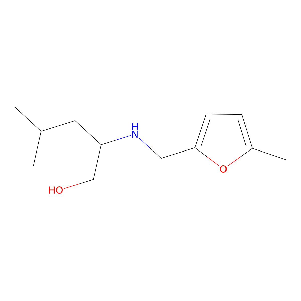 4-Methyl-2-{[(5-methylfuran-2-yl)methyl]amino}pentan-1-ol molecular structure, CAS 1249845-35-9