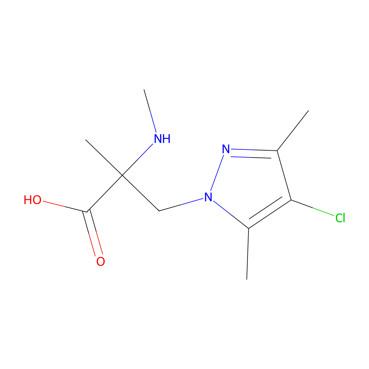 3-(4-Chloro-3,5-dimethyl-1h-pyrazol-1-yl)-2-methyl-2-(methylamino)propanoic acid molecular structure, CAS 1249862-61-0