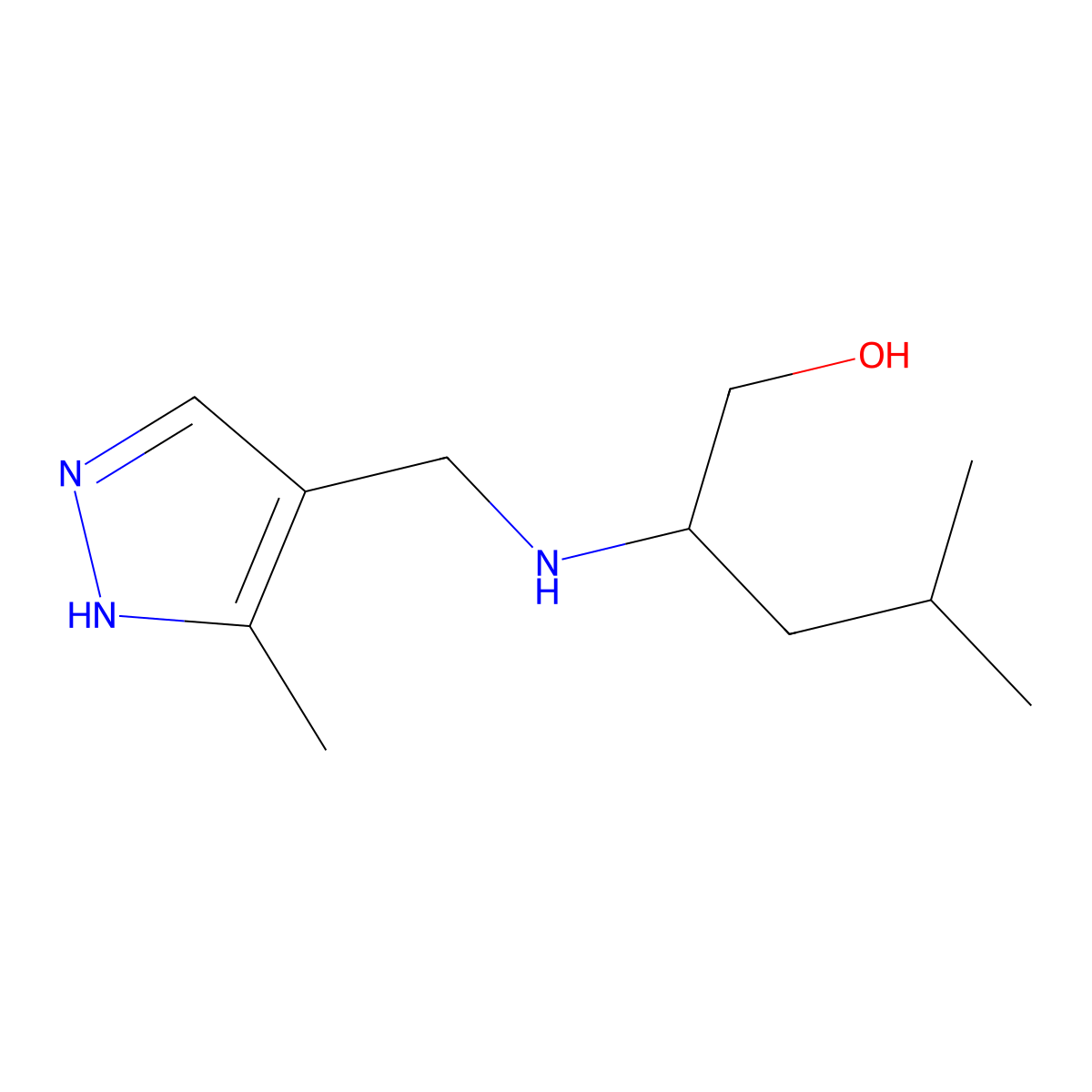4-Methyl-2-{[(3-methyl-1H-pyrazol-4-yl)methyl]amino}pentan-1-ol molecular structure, CAS 1249867-55-7