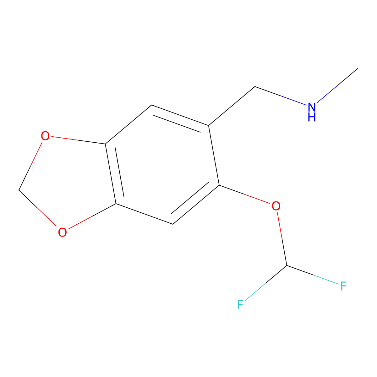 ((6-(Difluoromethoxy)-1,3-dioxaindan-5-yl)methyl)(methyl)amine molecular structure, CAS 1249877-56-2
