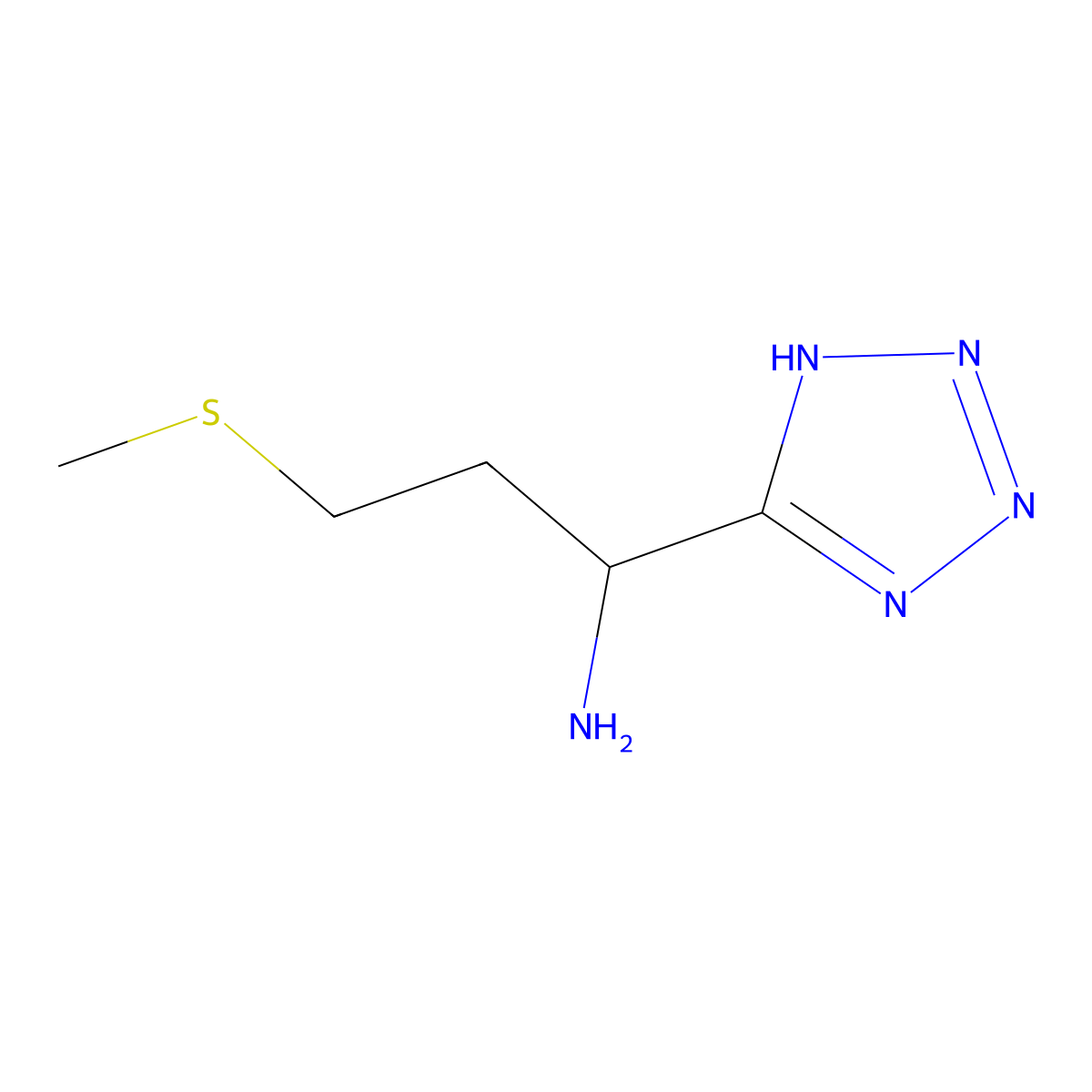 3-(methylsulfanyl)-1-(1H-1,2,3,4-tetrazol-5-yl)propan-1-amine molecular structure, CAS 1249880-70-3