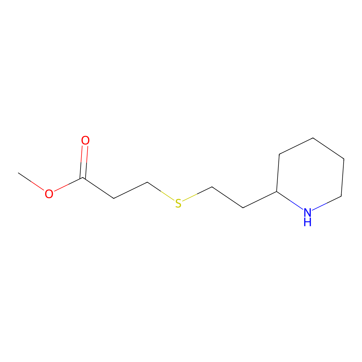 Methyl 3-{[2-(piperidin-2-yl)ethyl]sulfanyl}propanoate molecular structure, CAS 1249886-86-9