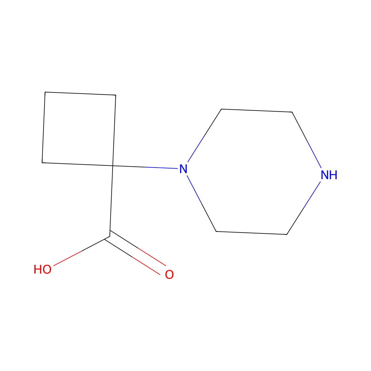 1-(Piperazin-1-yl)cyclobutane-1-carboxylic acid molecular structure, CAS 1249895-47-3