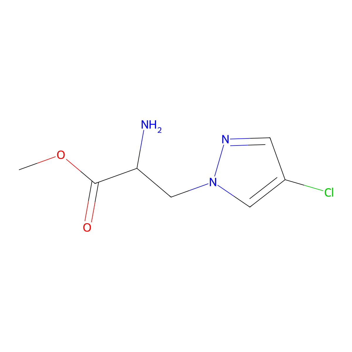 Methyl 2-amino-3-(4-chloro-1h-pyrazol-1-yl)propanoate molecular structure, CAS 1249897-59-3