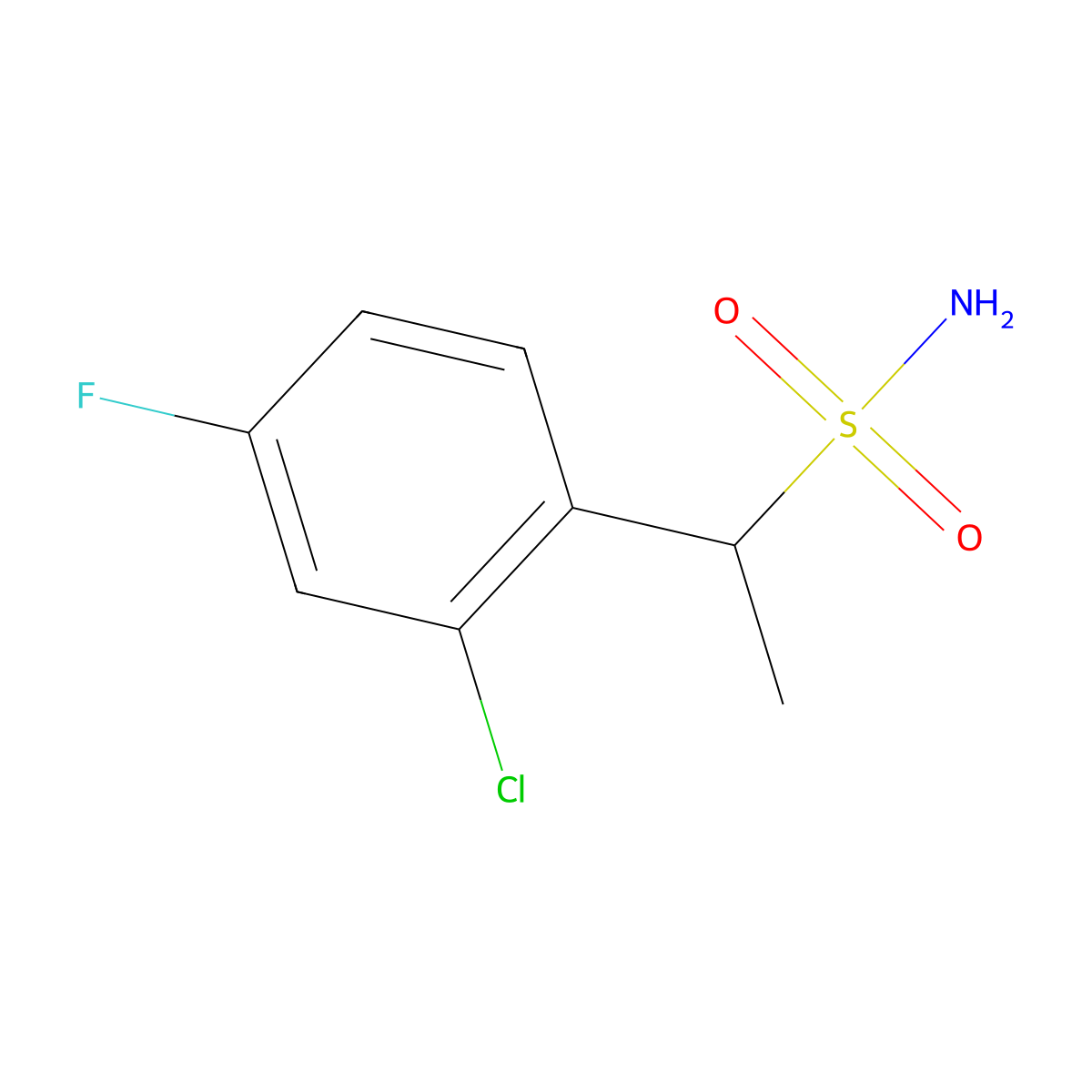 1-(2-Chloro-4-fluorophenyl)ethane-1-sulfonamide molecular structure, CAS 1249917-28-9