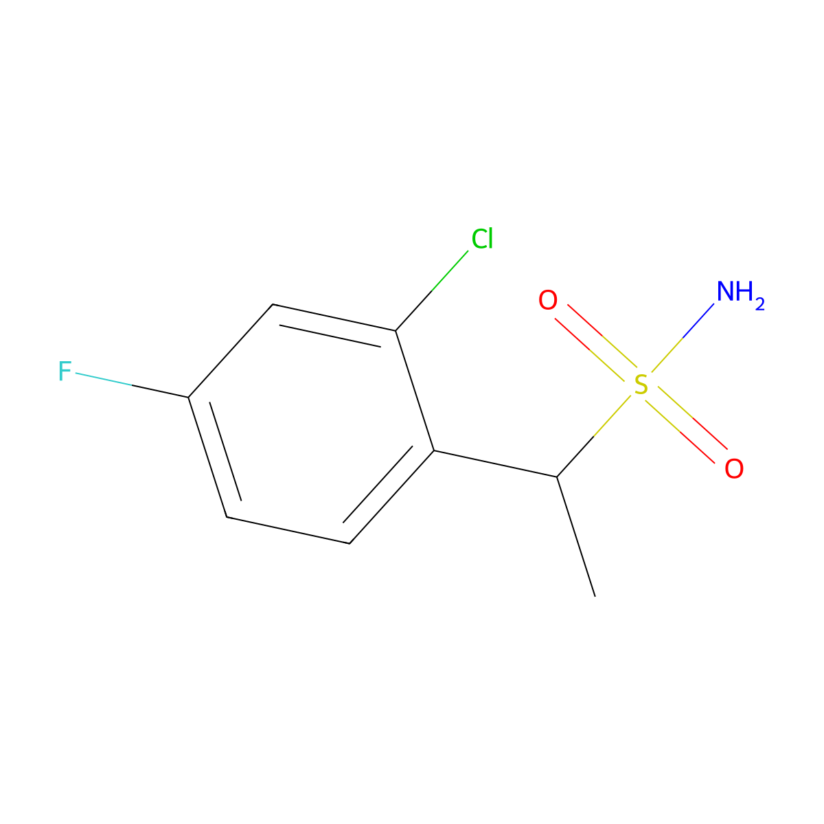 1-(2-Chloro-4-fluorophenyl)ethane-1-sulfonamide molecular structure, CAS 1249917-28-9