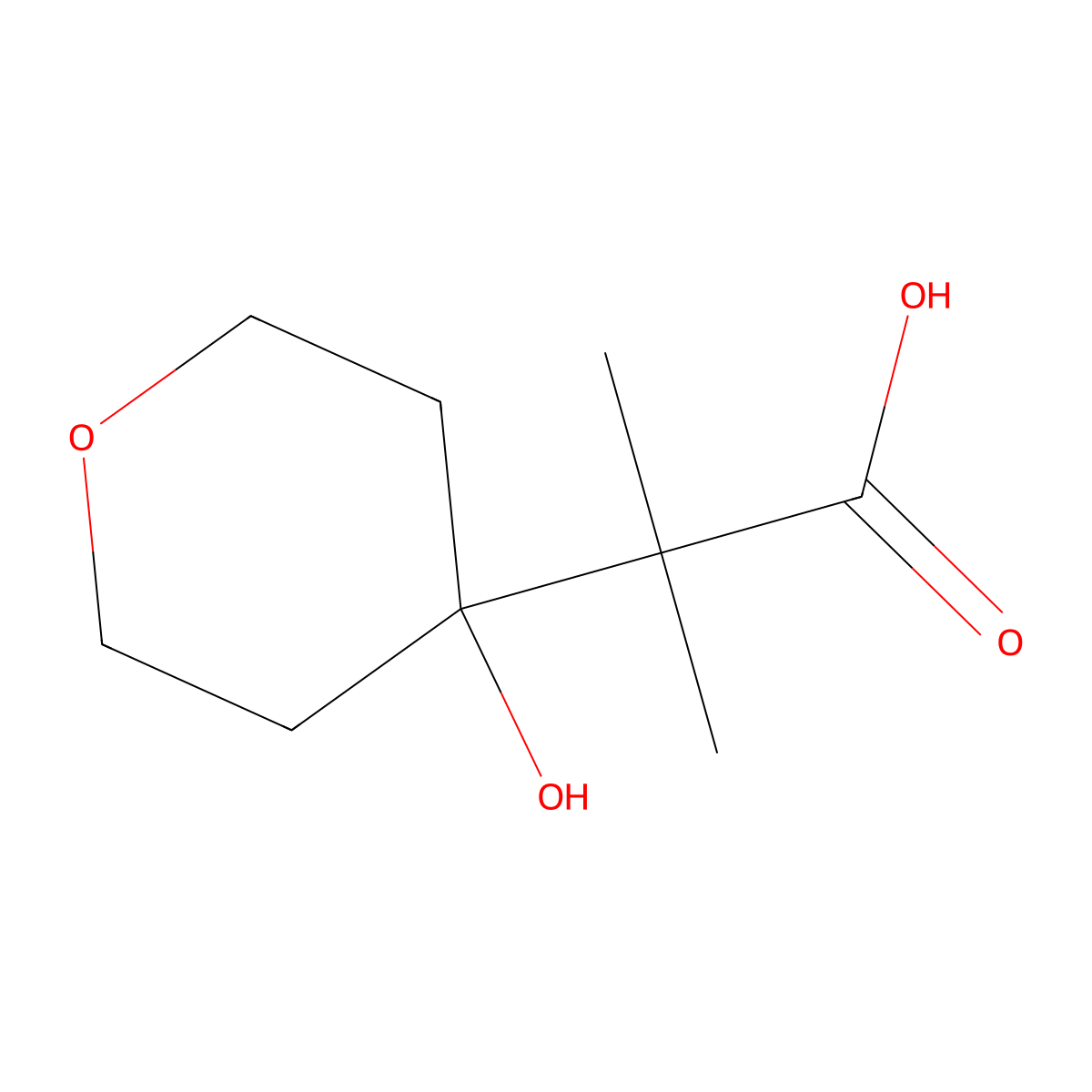 2-(4-Hydroxyoxan-4-yl)-2-methylpropanoic acid molecular structure, CAS 1249921-04-7