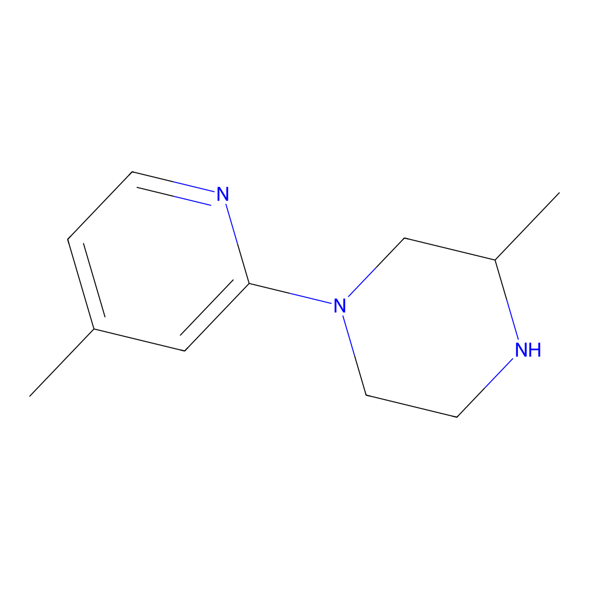 3-Methyl-1-(4-methylpyridin-2-yl)piperazine molecular structure, CAS 1249928-59-3