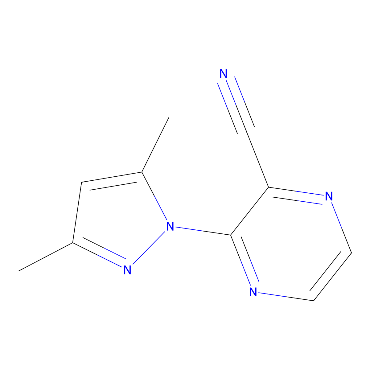 3-(3,5-dimethyl-1H-pyrazol-1-yl)pyrazine-2-carbonitrile molecular structure, CAS 1249929-63-2