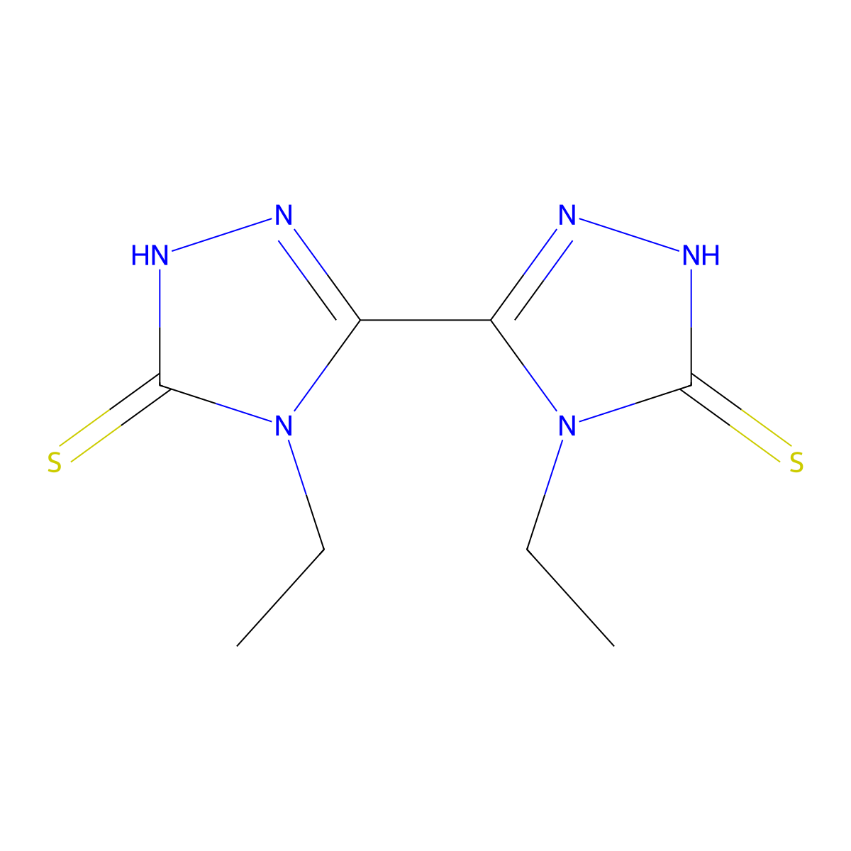 4-ethyl-3-(4-ethyl-5-sulfanylidene-1H-1,2,4-triazol-3-yl)-1H-1,2,4-triazole-5-thione molecular structure, CAS 124994-94-1