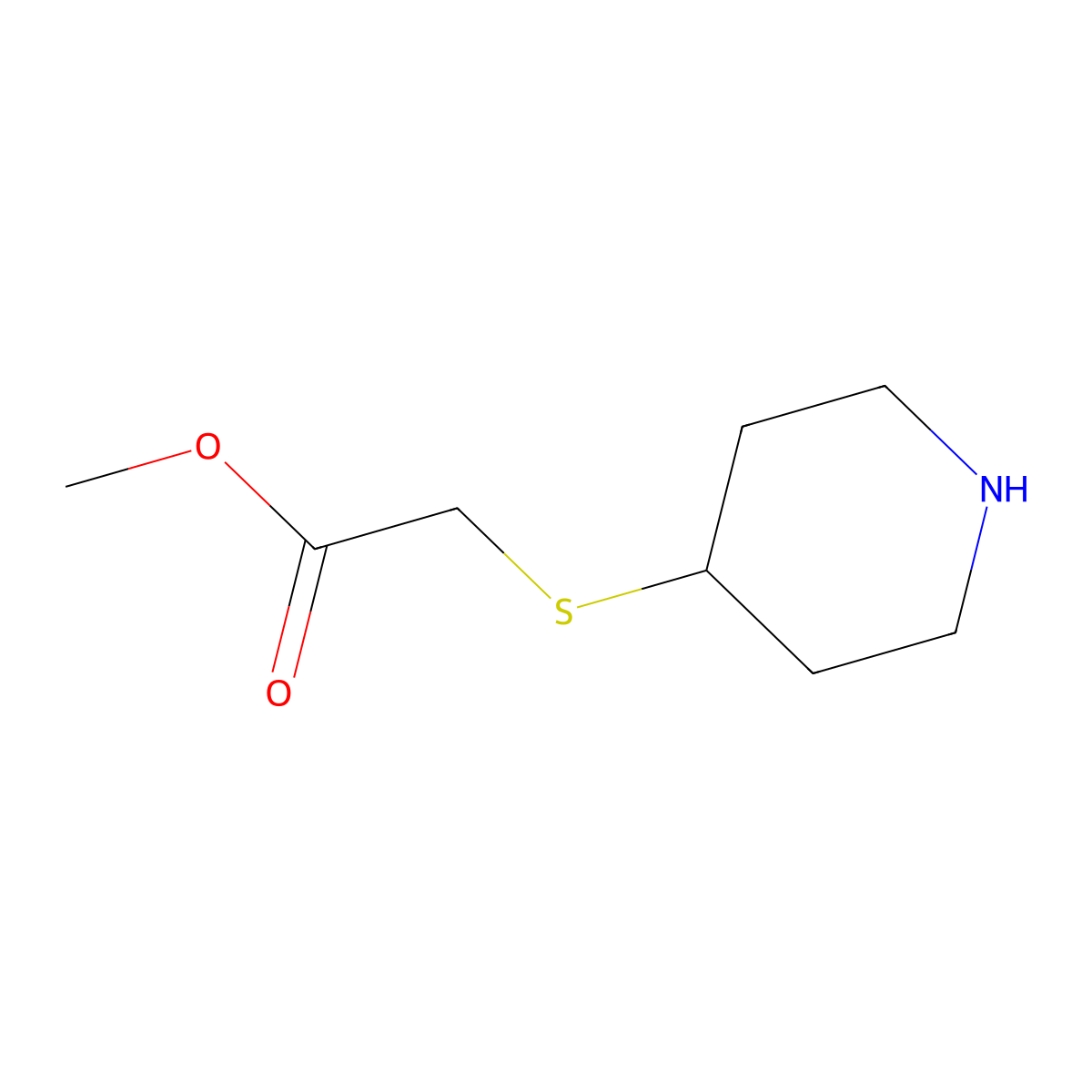 Methyl 2-(piperidin-4-ylsulfanyl)acetate molecular structure, CAS 1249945-46-7
