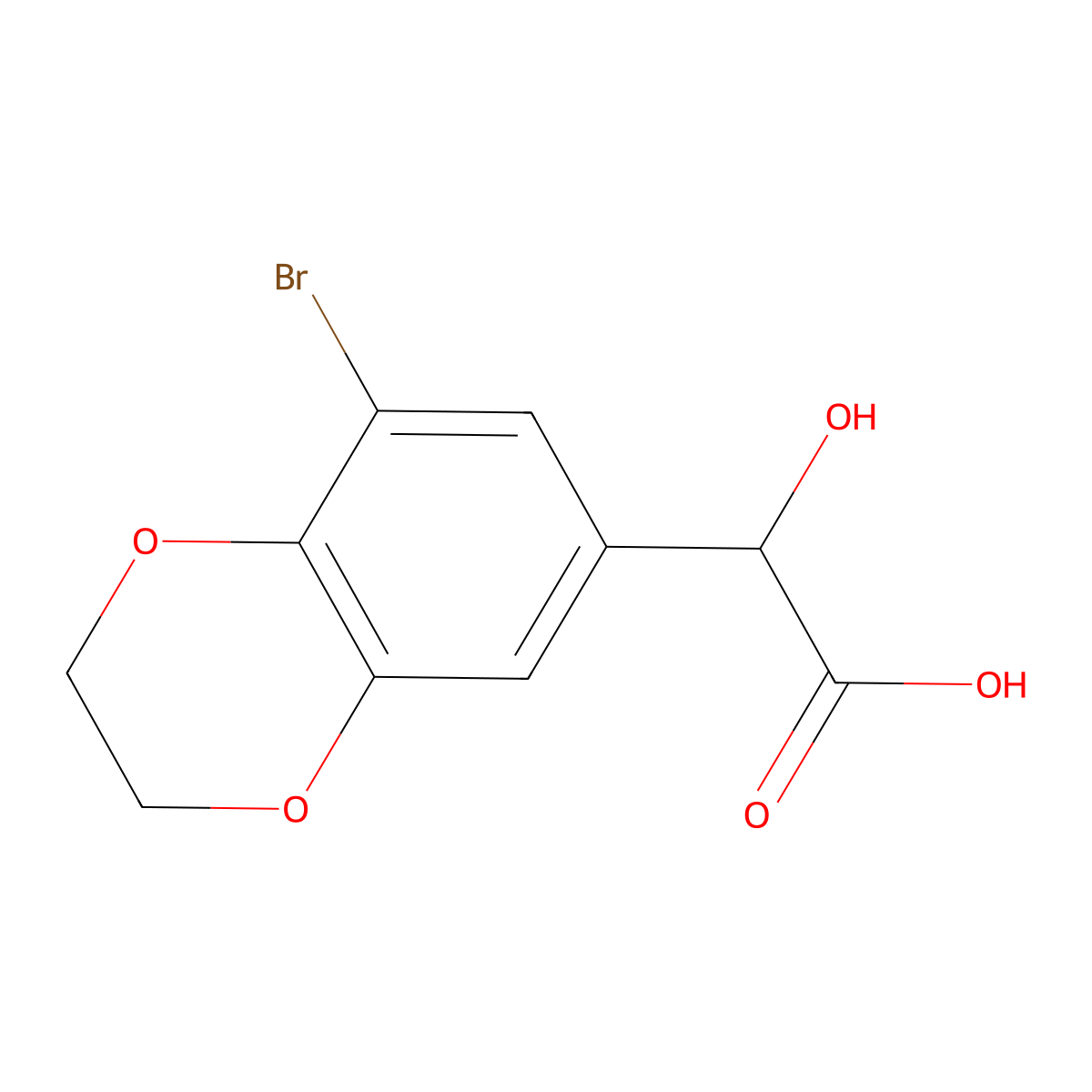 2-(8-Bromo-2,3-dihydrobenzo[b][1,4]dioxin-6-yl)-2-hydroxyacetic acid molecular structure, CAS 1249946-47-1