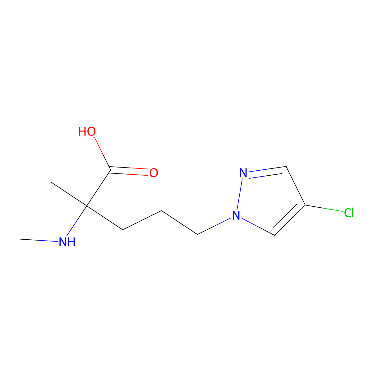 5-(4-Chloro-1h-pyrazol-1-yl)-2-methyl-2-(methylamino)pentanoic acid molecular structure, CAS 1249962-15-9