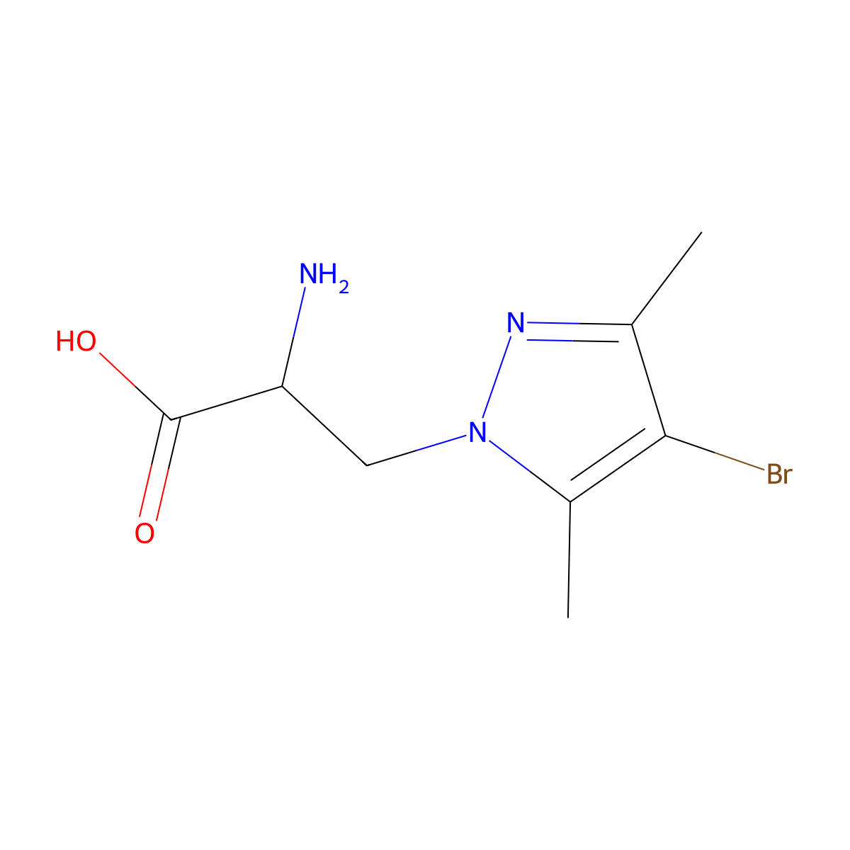 2-amino-3-(4-bromo-3,5-dimethyl-1H-pyrazol-1-yl)propanoic acid molecular structure, CAS 1249965-58-9