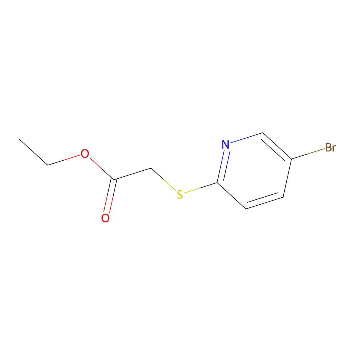 Ethyl 2-((5-bromopyridin-2-yl)thio)acetate molecular structure, CAS 1249973-42-9