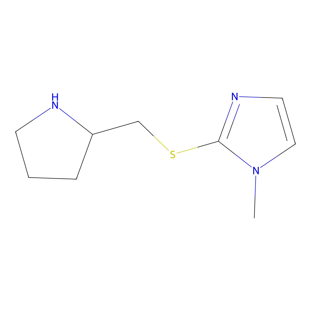 1-methyl-2-{[(pyrrolidin-2-yl)methyl]sulfanyl}-1H-imidazole molecular structure, CAS 1249982-16-8