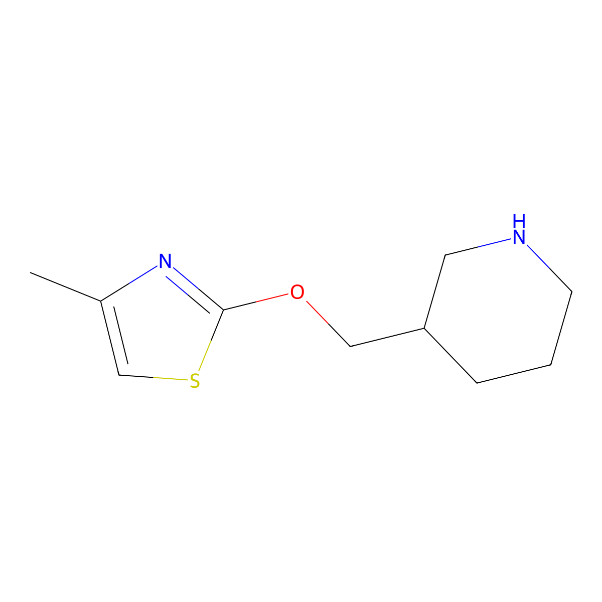 3-{[(4-Methyl-1,3-thiazol-2-yl)oxy]methyl}piperidine molecular structure, CAS 1249985-44-1