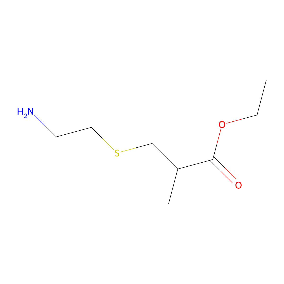 Ethyl 3-[(2-aminoethyl)sulfanyl]-2-methylpropanoate molecular structure, CAS 1249987-08-3