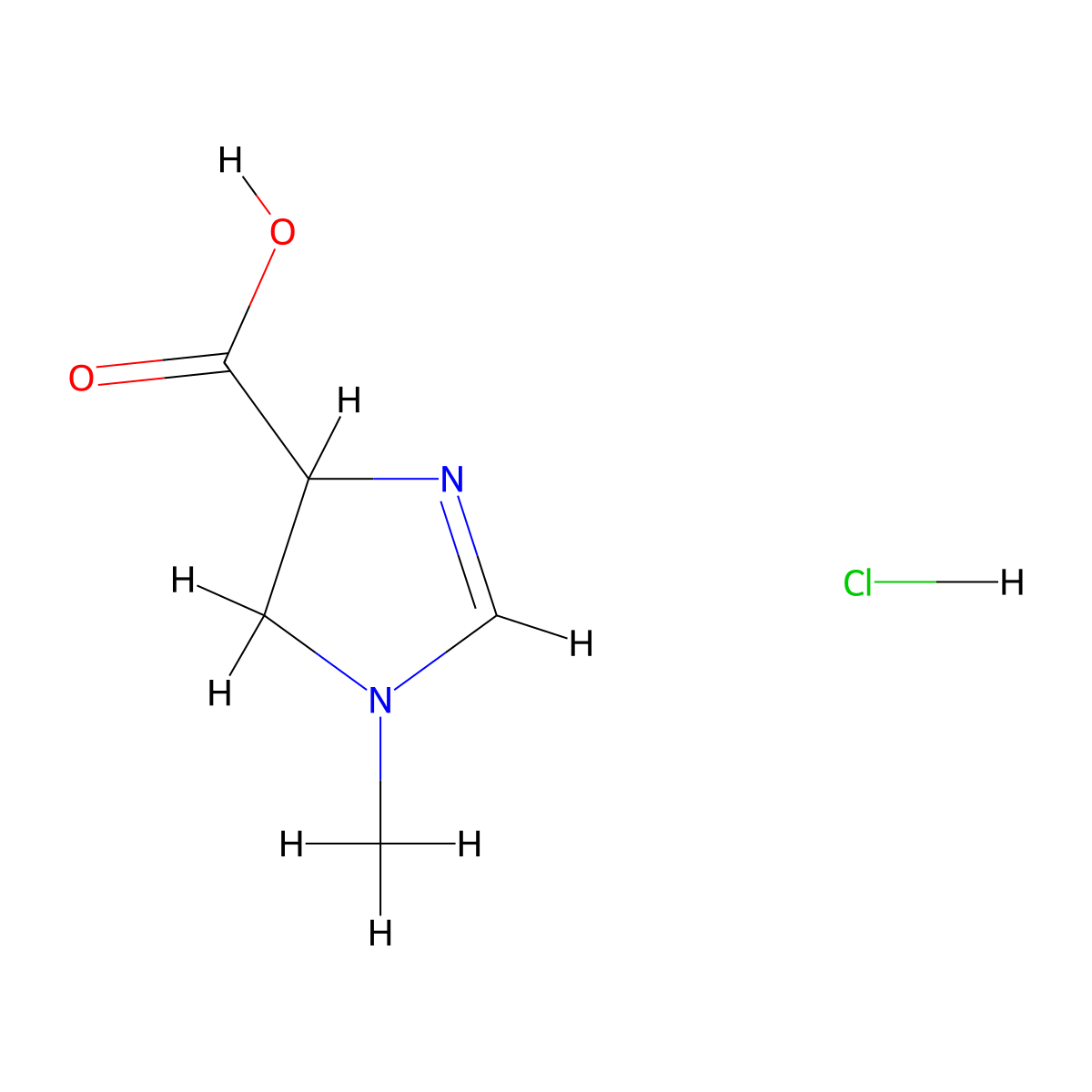 1-methyl-4,5-dihydro-1H-imidazole-4-carboxylic acid hydrochloride molecular structure, CAS 124999-50-4