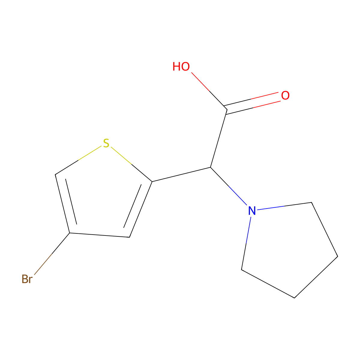 (4-Bromo-2-thienyl)(pyrrolidin-1-yl)acetic acid hydrochloride molecular structure, CAS 1249997-23-6