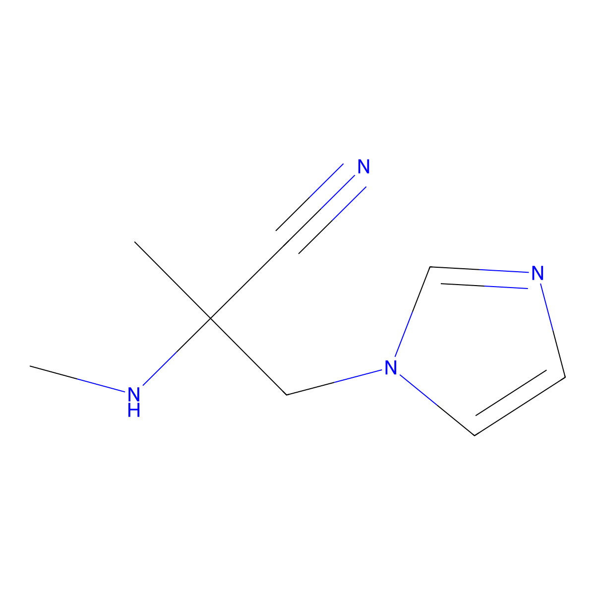3-(1H-imidazol-1-yl)-2-methyl-2-(methylamino)propanenitrile molecular structure, CAS 1249999-57-2