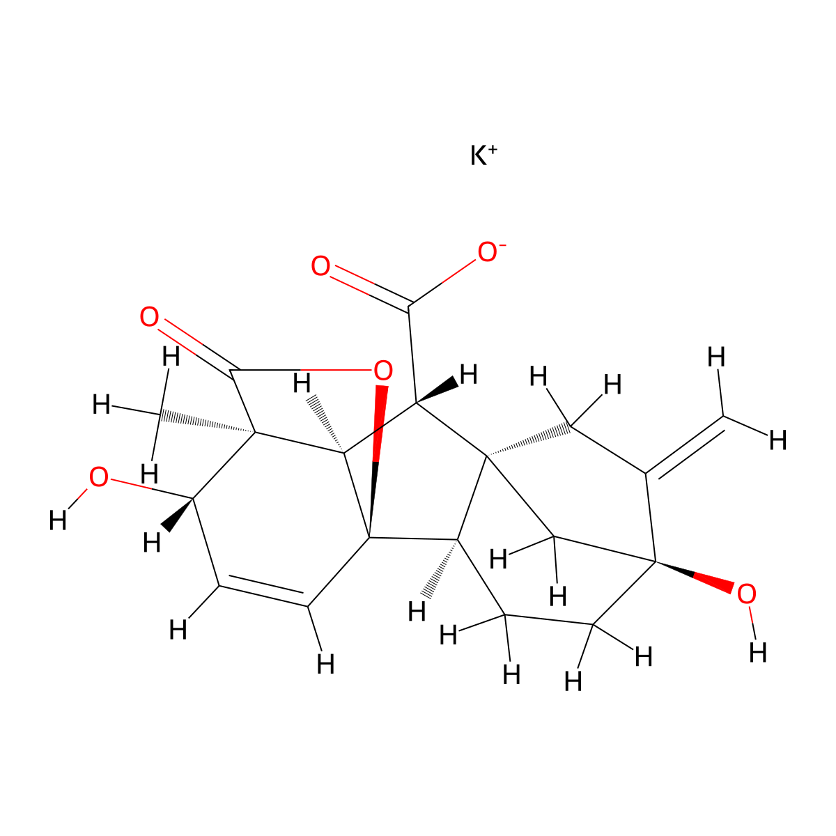 Potassium gibberellate molecular structure, CAS 125-67-7
