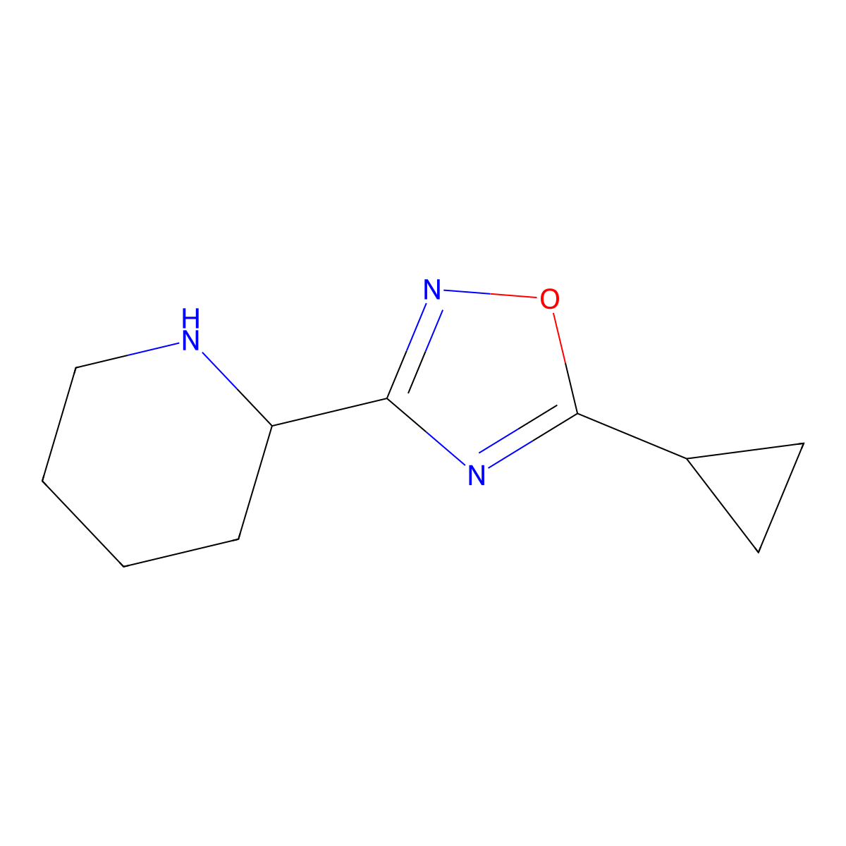 2-(5-Cyclopropyl-1,2,4-oxadiazol-3-yl)piperidine molecular structure, CAS 1250005-33-4