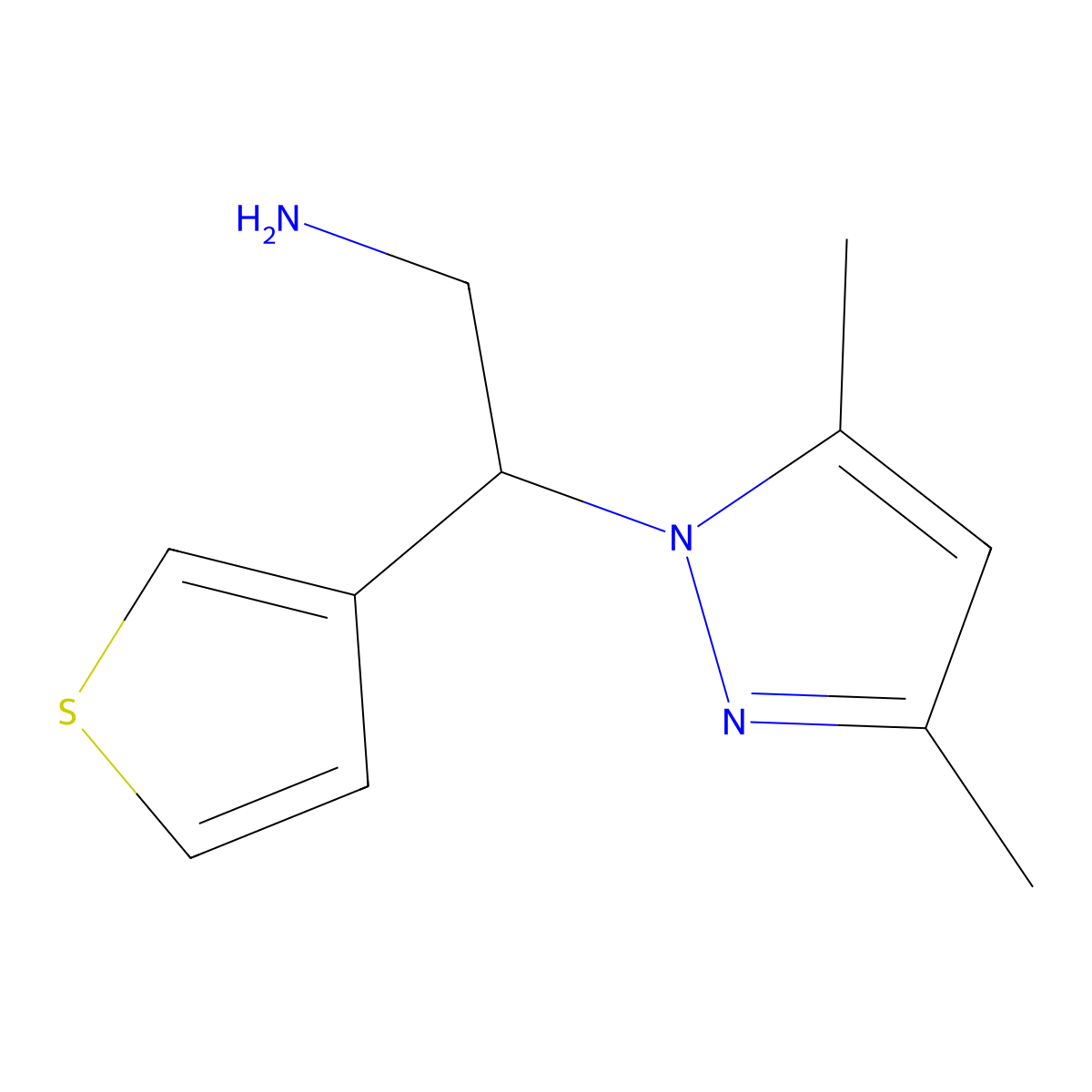 2-(3,5-Dimethyl-1H-pyrazol-1-yl)-2-(thiophen-3-yl)ethan-1-amine molecular structure, CAS 1250017-10-7