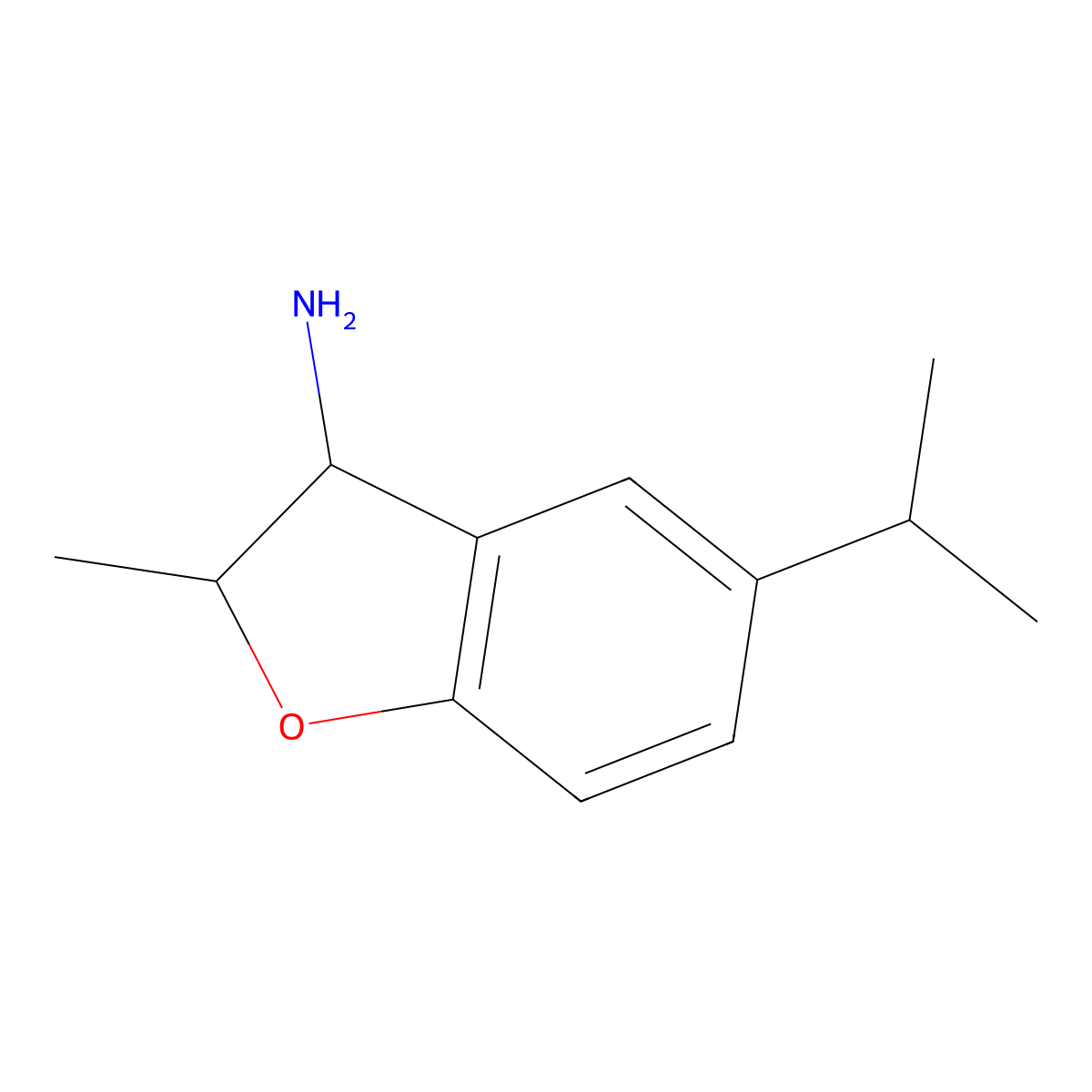 2-Methyl-5-(propan-2-yl)-2,3-dihydro-1-benzofuran-3-amine molecular structure, CAS 1250028-53-5