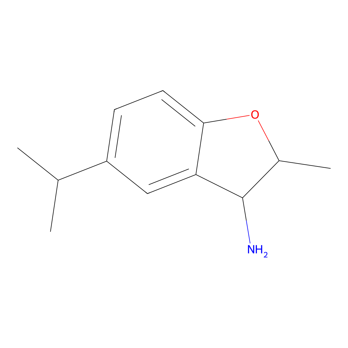 2-Methyl-5-(propan-2-yl)-2,3-dihydro-1-benzofuran-3-amine molecular structure, CAS 1250028-53-5