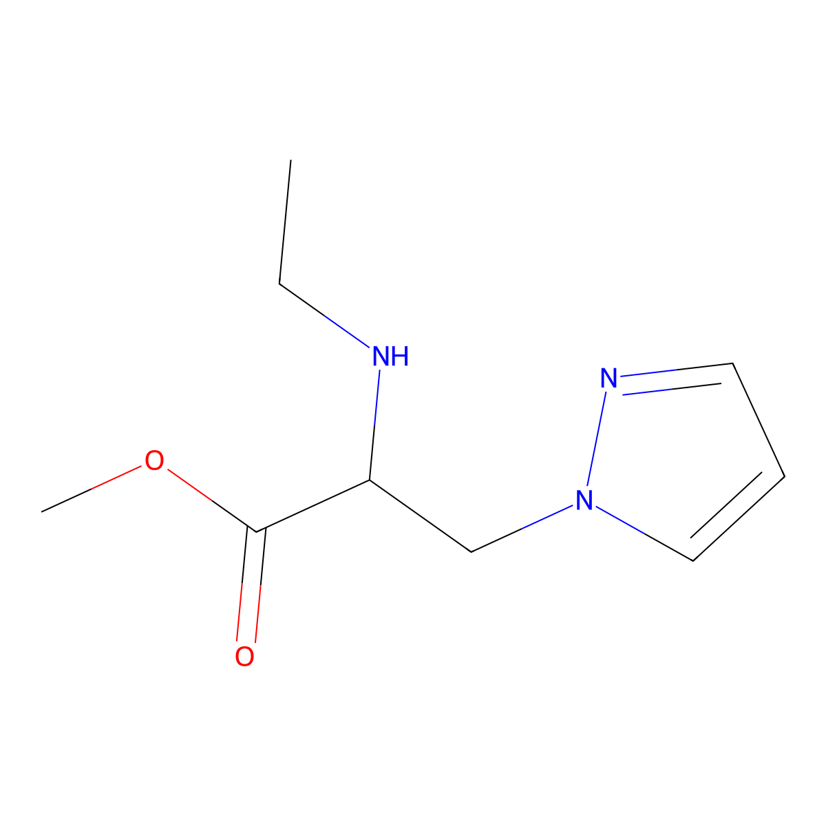 Methyl 2-(ethylamino)-3-(1h-pyrazol-1-yl)propanoate molecular structure, CAS 1250046-14-0