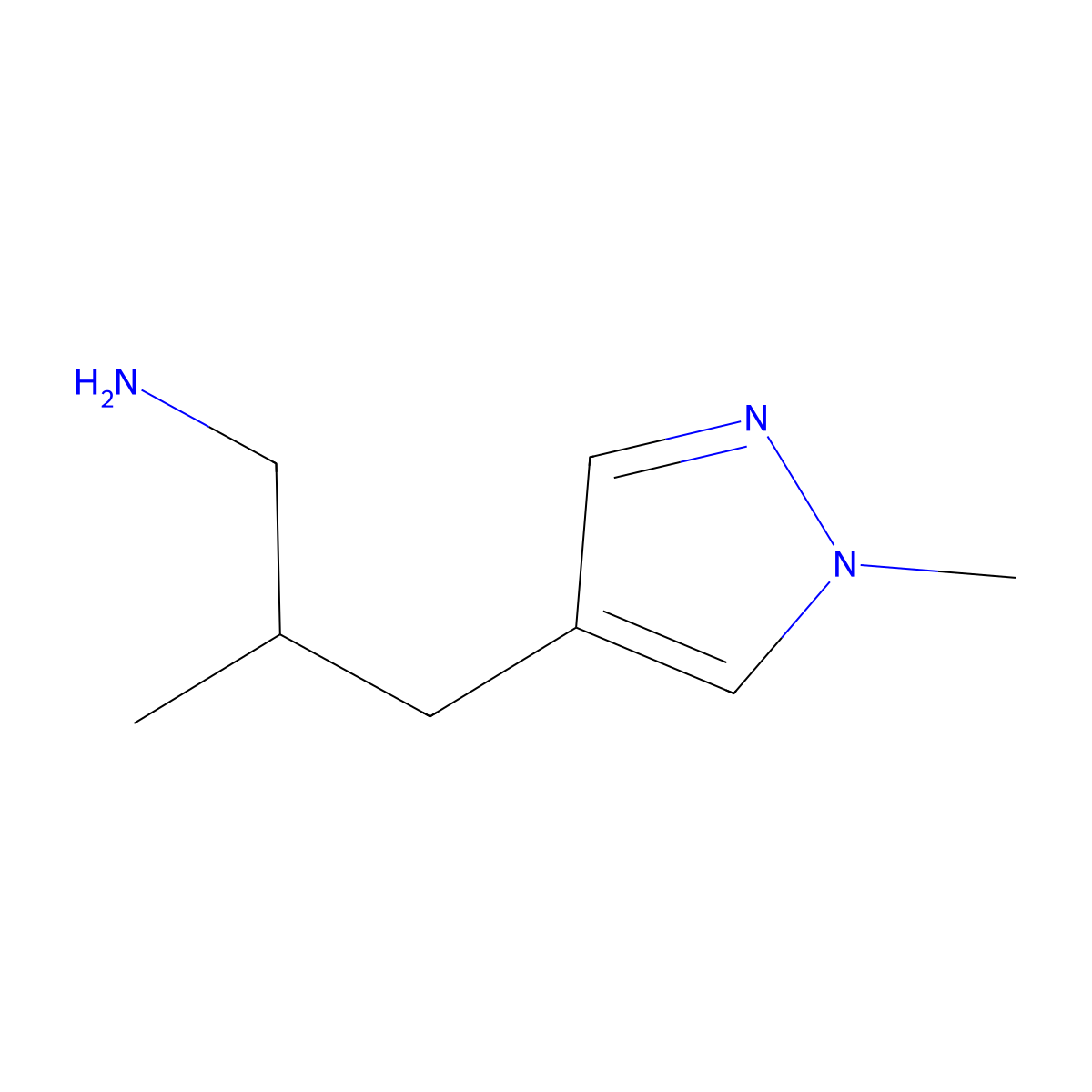 2-methyl-3-(1-methyl-1H-pyrazol-4-yl)propan-1-amine molecular structure, CAS 1250048-40-8