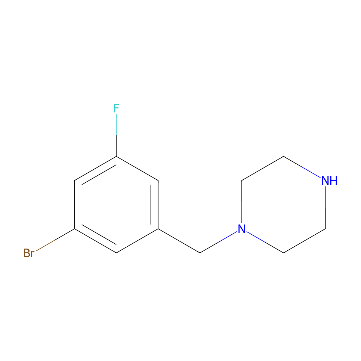 1-[(3-Bromo-5-fluorophenyl)methyl]piperazine molecular structure, CAS 1250049-83-2