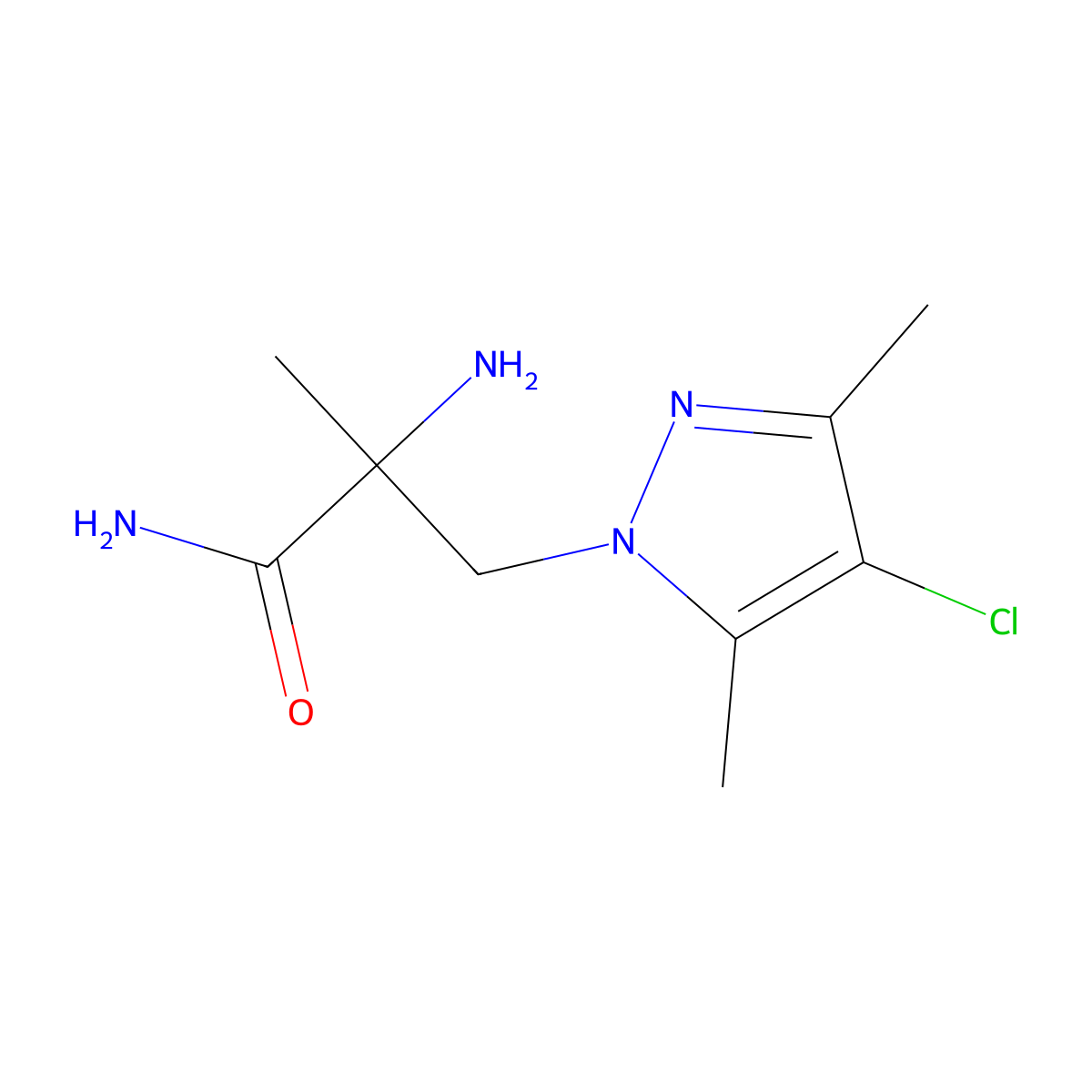 2-Amino-3-(4-chloro-3,5-dimethyl-1H-pyrazol-1-YL)-2-methylpropanamide molecular structure, CAS 1250055-62-9