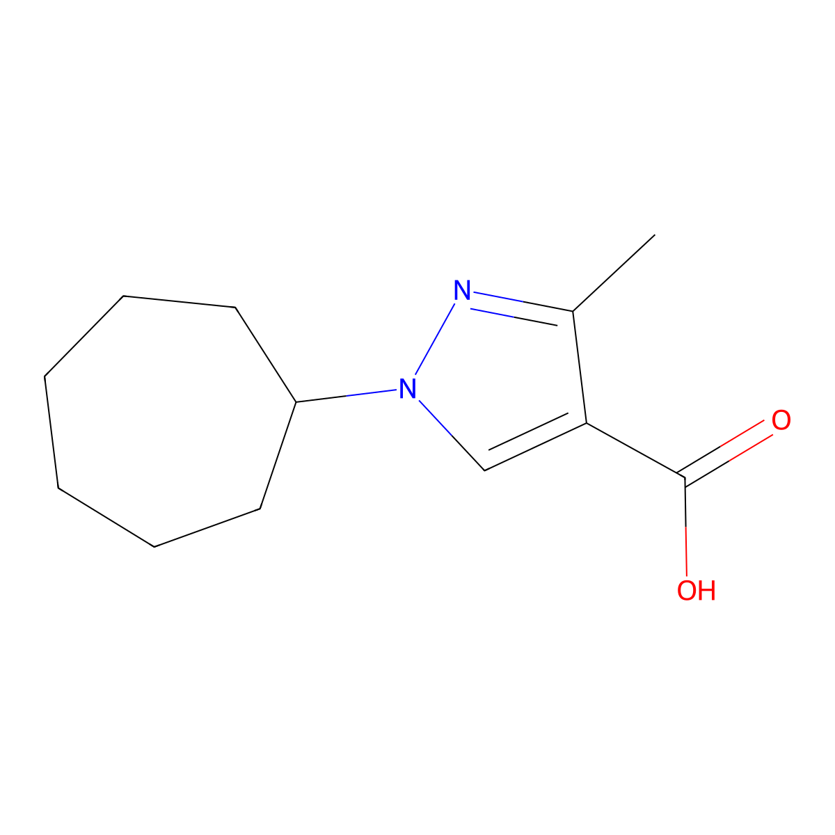 1-Cycloheptyl-3-methyl-1h-pyrazole-4-carboxylic acid molecular structure, CAS 1250069-36-3