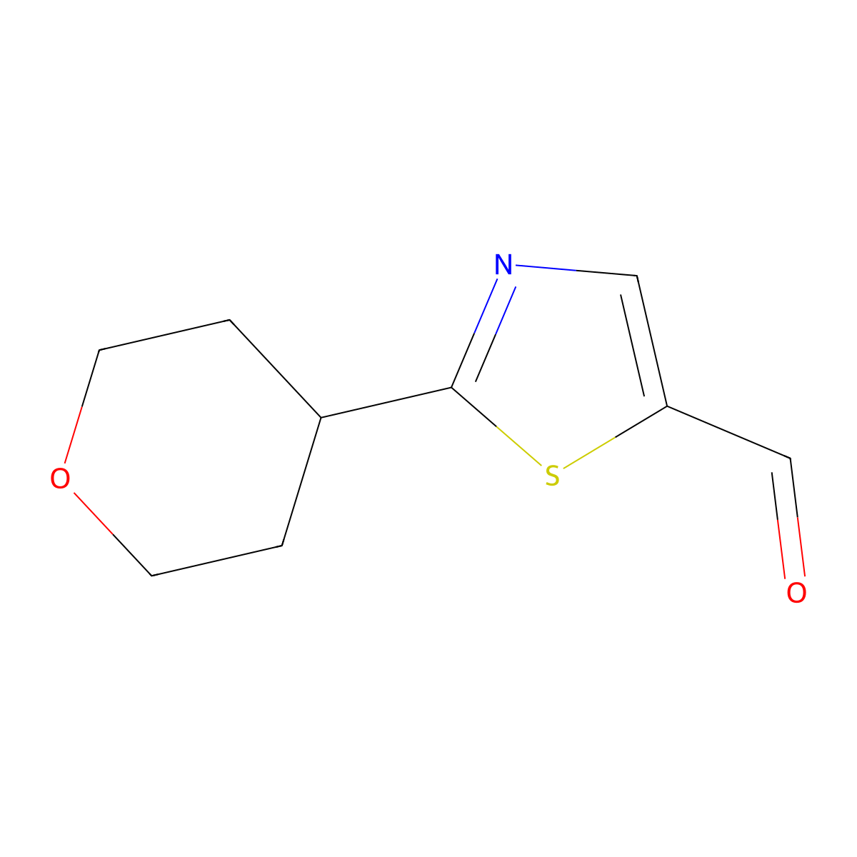 2-(Tetrahydro-2H-pyran-4-yl)thiazole-5-carbaldehyde molecular structure, CAS 1250080-82-0