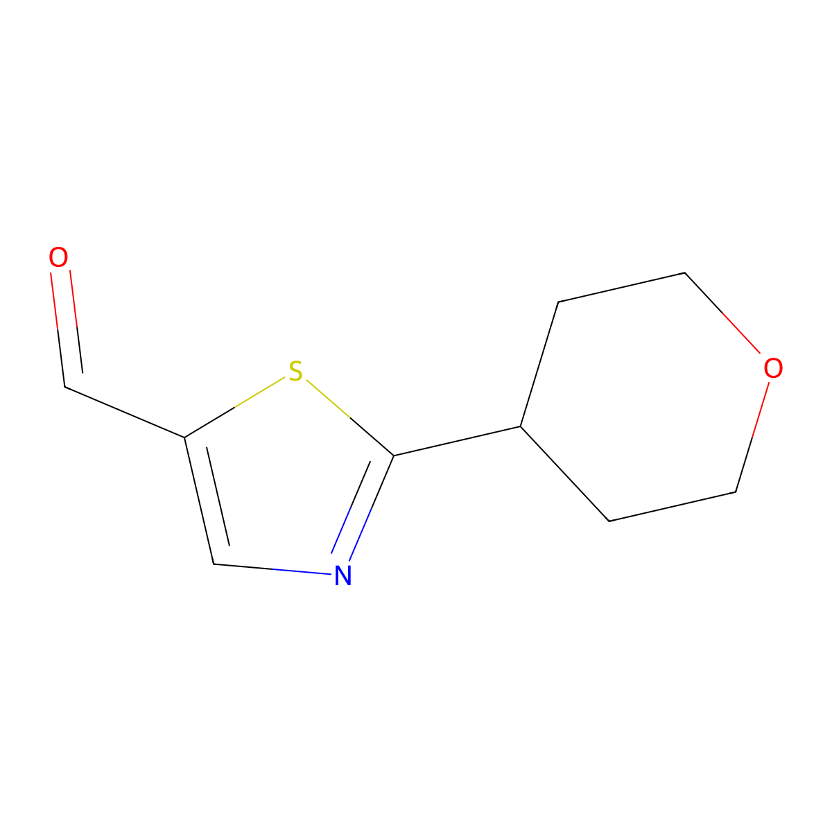 2-(Tetrahydro-2H-pyran-4-yl)thiazole-5-carbaldehyde molecular structure, CAS 1250080-82-0