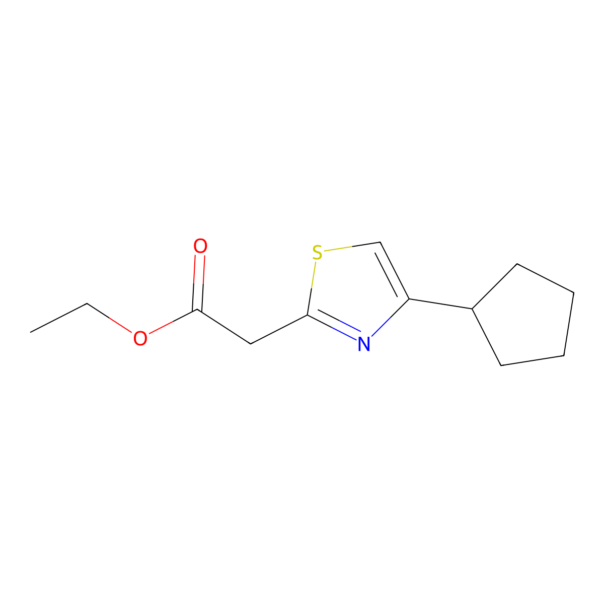 Ethyl 2-(4-cyclopentyl-1,3-thiazol-2-yl)acetate molecular structure, CAS 1250083-19-2