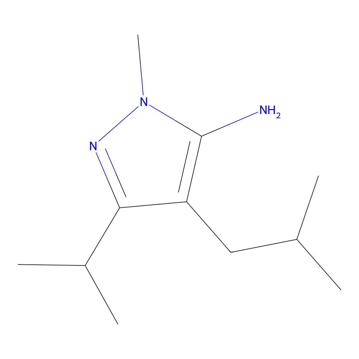 1-methyl-4-(2-methylpropyl)-3-(propan-2-yl)-1H-pyrazol-5-amine molecular structure, CAS 1250088-45-9