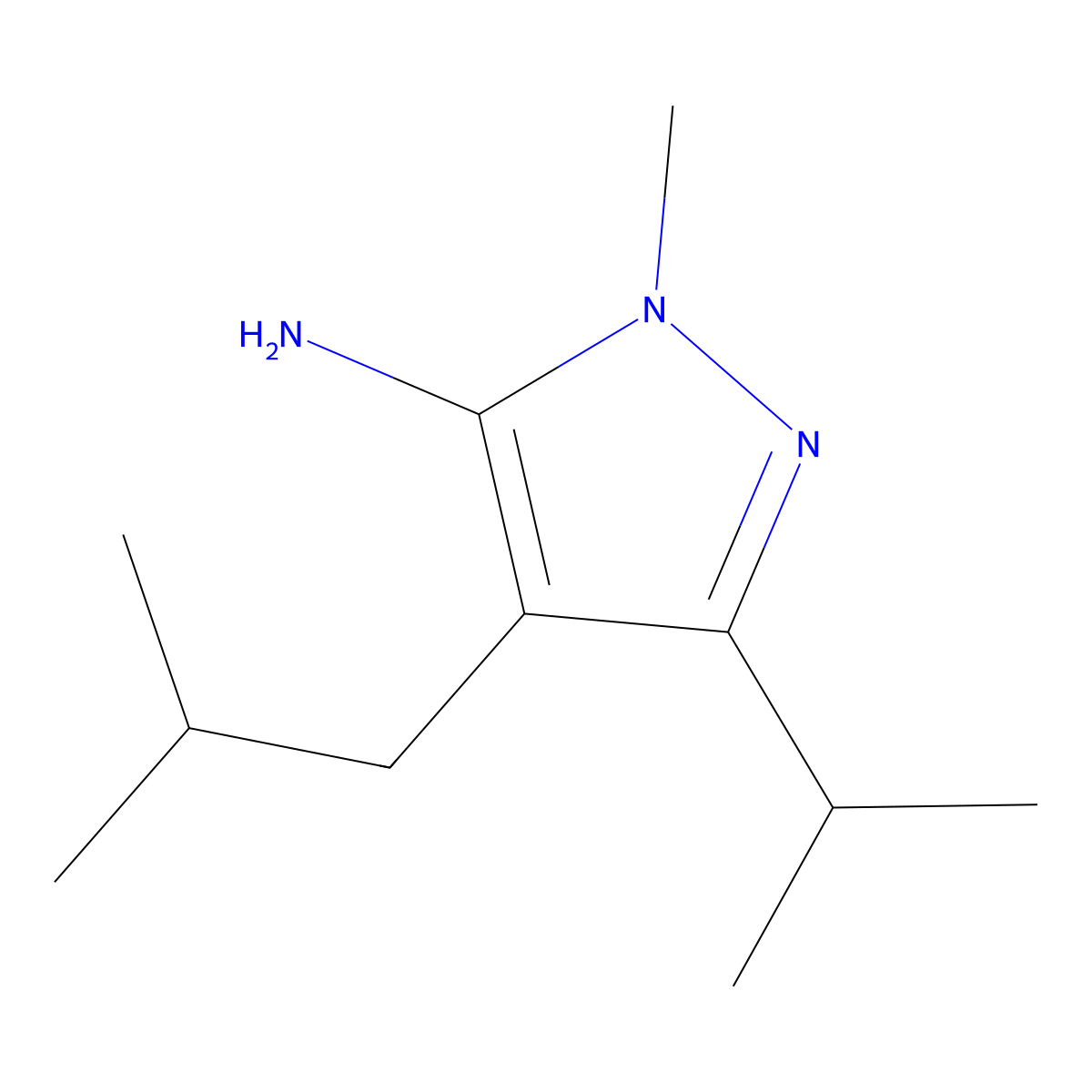 1-methyl-4-(2-methylpropyl)-3-(propan-2-yl)-1H-pyrazol-5-amine molecular structure, CAS 1250088-45-9
