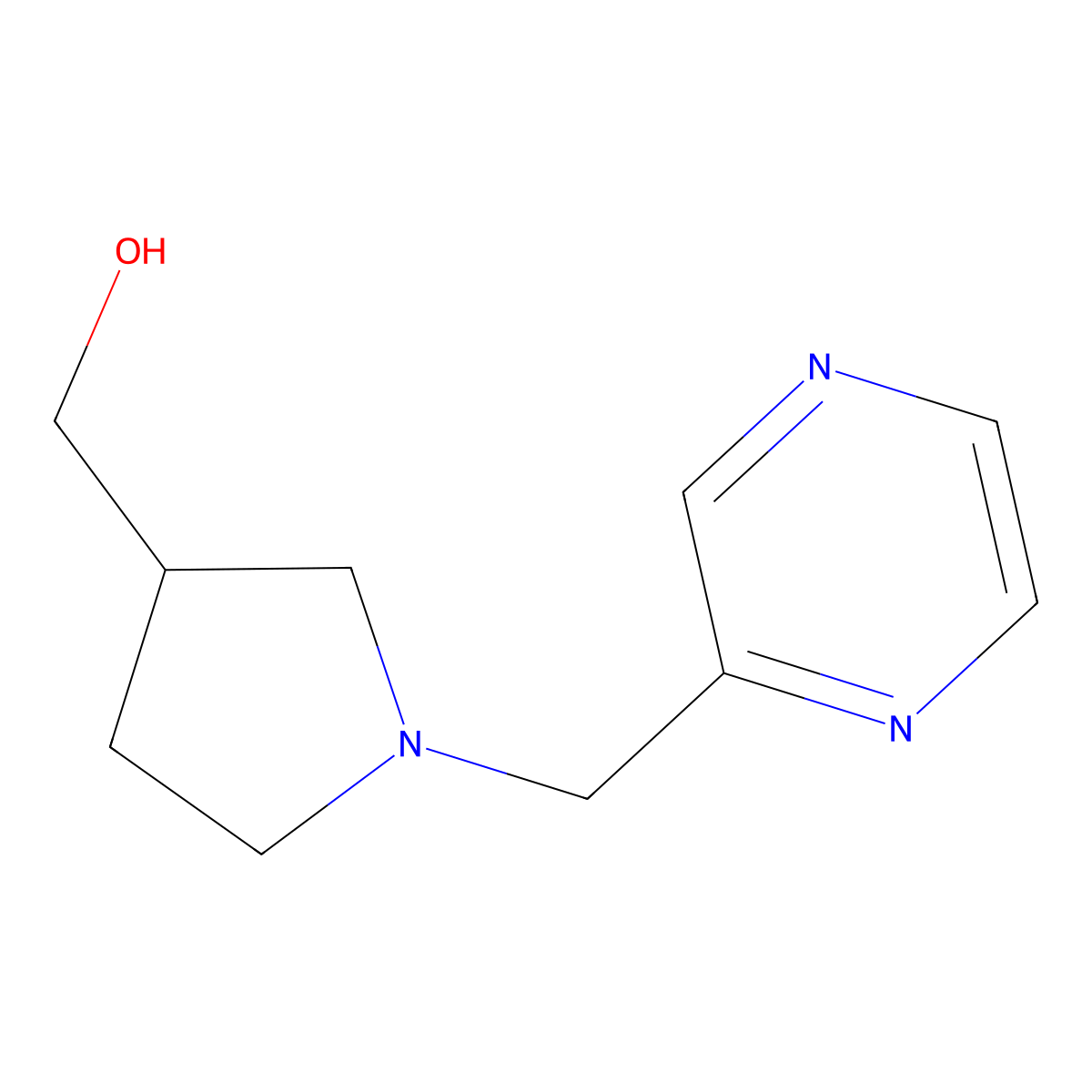 (1-(Pyrazin-2-ylmethyl)pyrrolidin-3-yl)methanol molecular structure, CAS 1250094-36-0