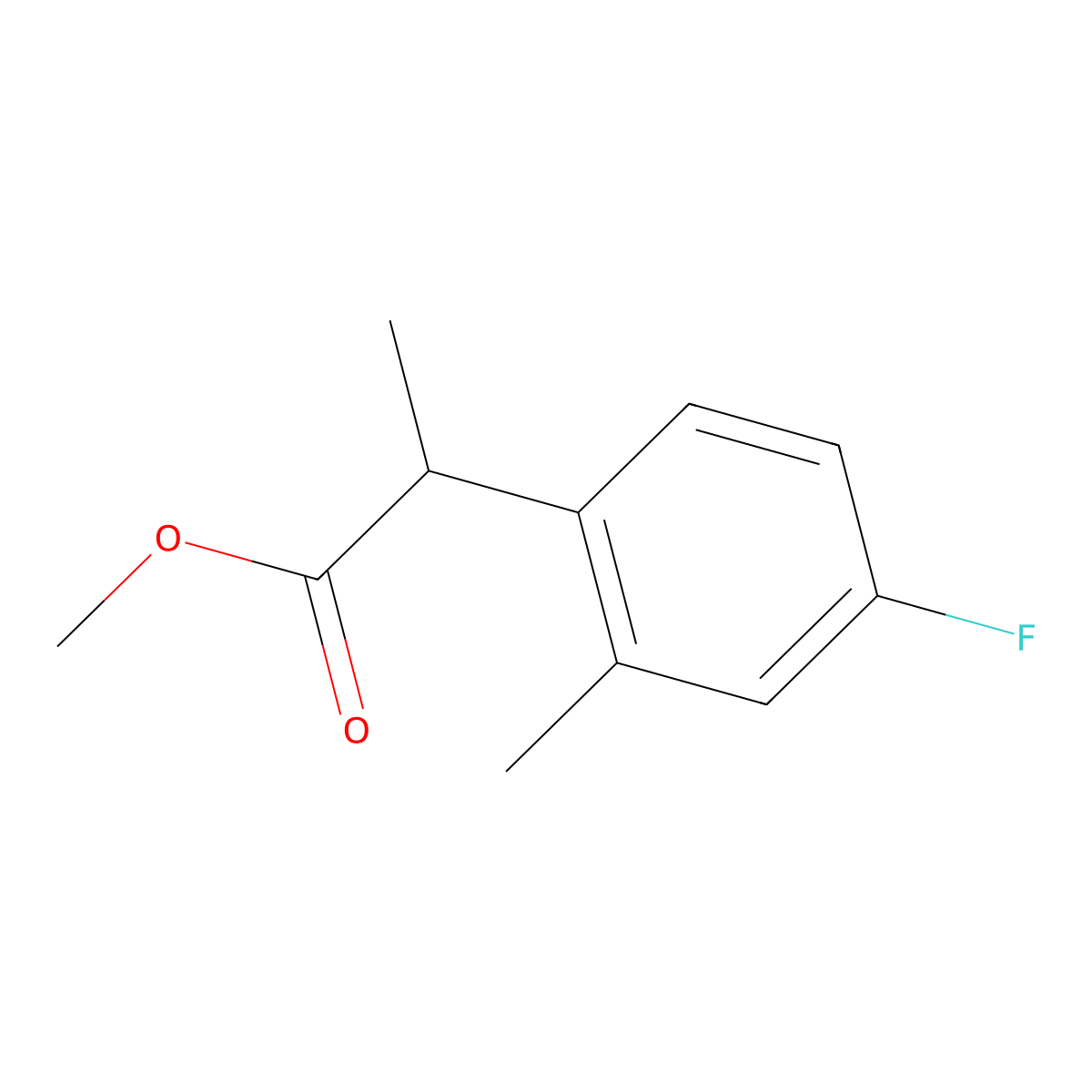 Methyl 2-(4-fluoro-2-methylphenyl)propanoate molecular structure, CAS 1250095-24-9